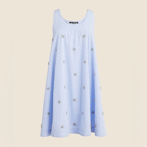 J. Crew Dresses & Skirts - J. Crew Cotton Poplin Embellished Swing Shift Dress blu/whte stripe size XXS NWT
